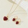 3PCS Vintage Red Heart Pendant Necklace Earrings Set for Women Simple Gold Color Necklace Earrings Fashion Female Party Jewelry
