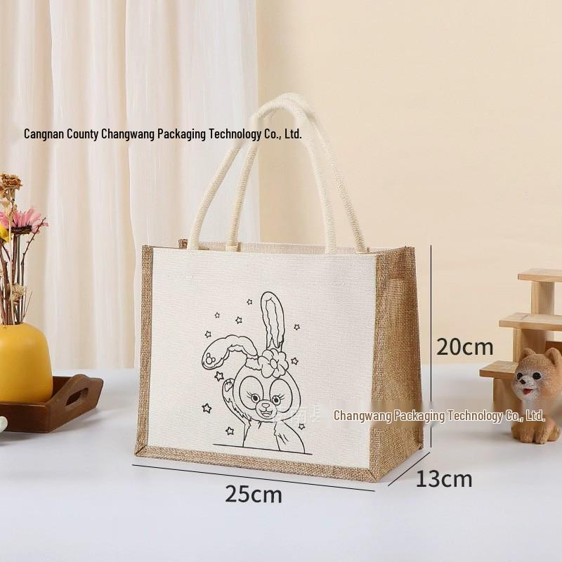 Hand-Painted Graffiti Canvas Tote Bag - Yellow Linen Logo Pattern