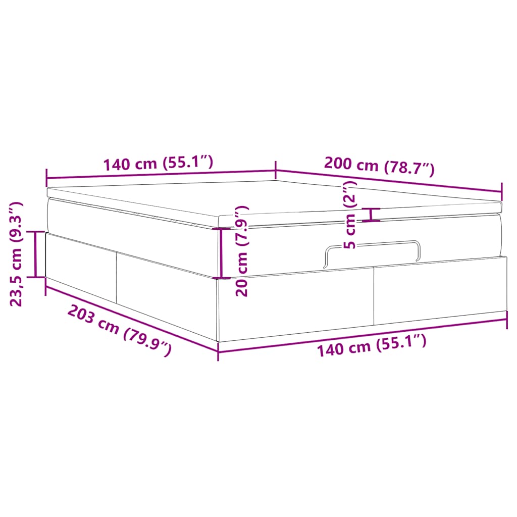 Ottoman Bed with Mattress Blue 140x200 cm Fabric
