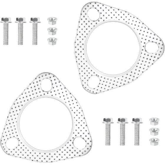 2PCS Exhaust Flange Gasket With 6PCS Exhaust Bolts And 6PCS Nut Kit,Graphite Composite Exhaust Gasket For Exhaust Flange Repair,Universal Car