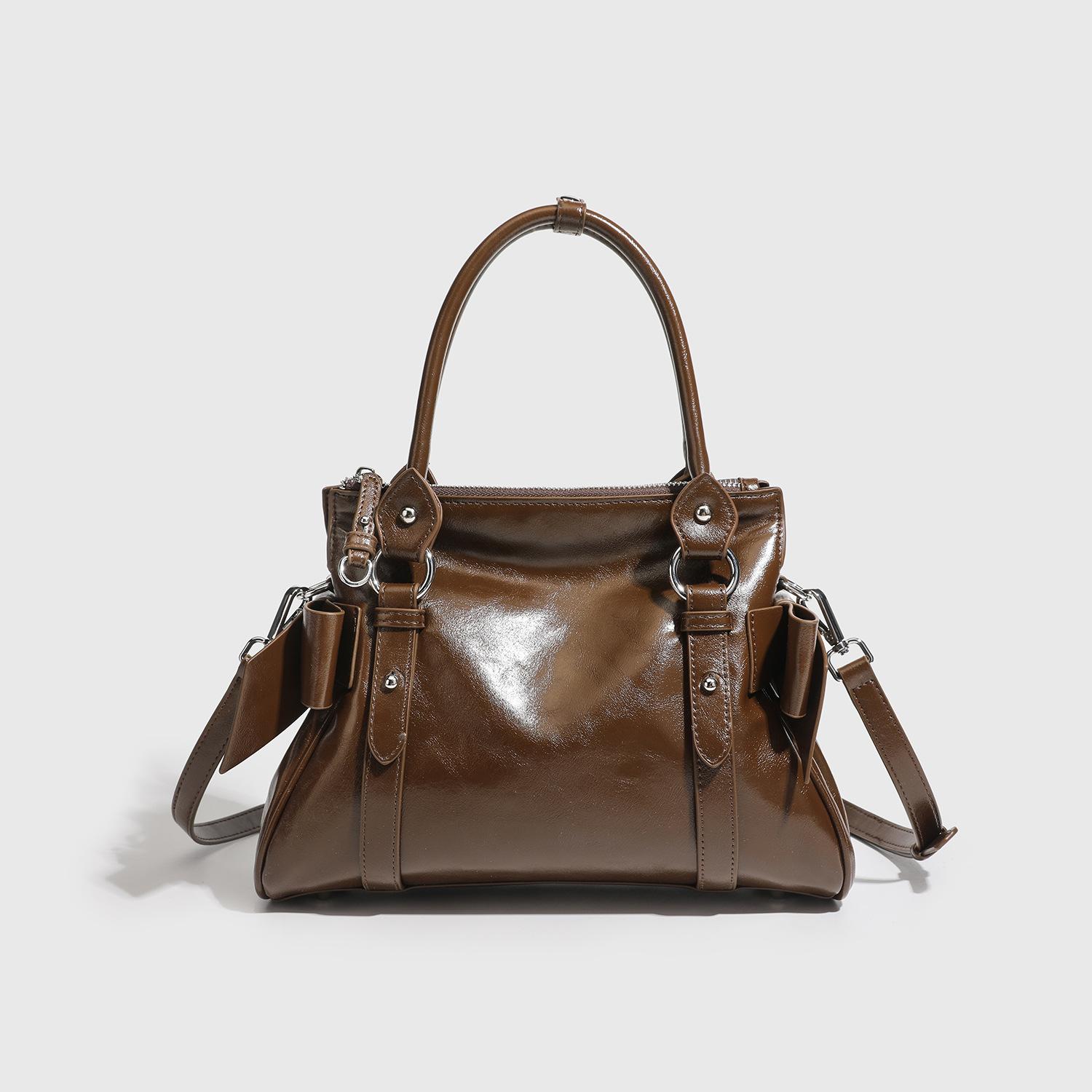 

Fashion Versatile Bow Handbag Vintage Spice Girl Locomotive Wind Small And Lightweight One Shoulder Crossbody Commuter Bag 28*11*21