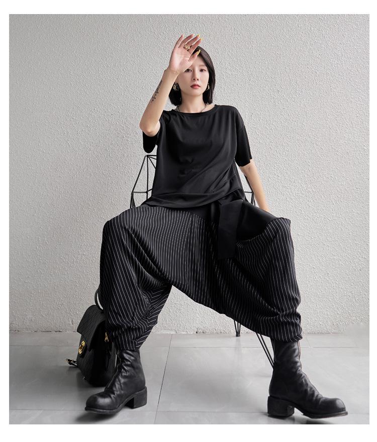 2025 Summer Striped Patchwork Loose-Wear Women's Wide-Leg Cropped Drop-Crotch Pants