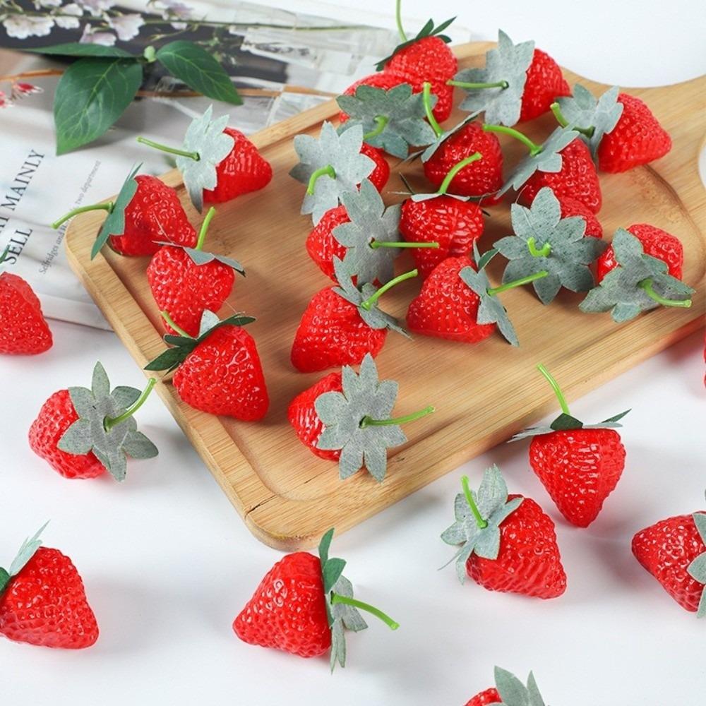 10Pcs Fruit Ornament Artificial Strawberry Realistic Fake Fruits Food Props Model Kitchen Cabinet