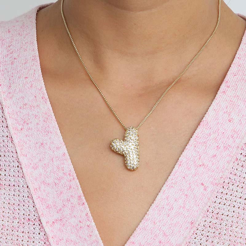 

Sparkly CZ Zircon Letter Initial Necklace for Women Box Chain Gold Plated Balloon Bubble A-Z Pendant Neckalces Zircon Gift