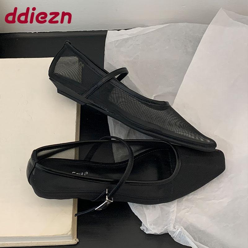Fashion New 2025 Fashion Shallow Women Mary Janes Lolita Shoes Female Buckle Strap Footwear Mesh Breathable Ladies Ballet Flats Shoes