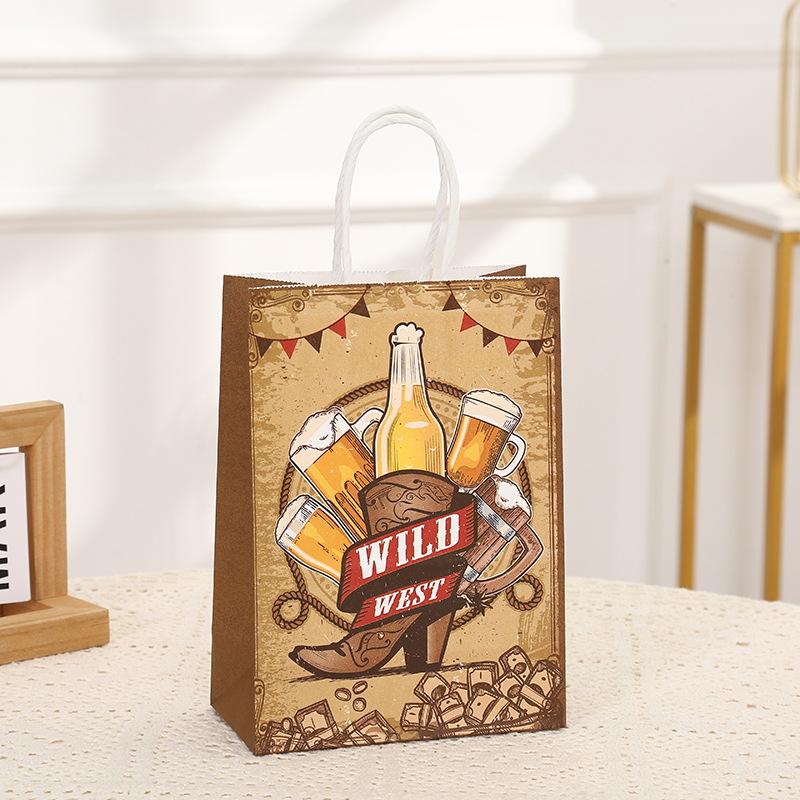 StoBag, CowBoy Wild West Gift Bags, Eco-Friendly Kraft Paper, for Packing Goodies, Party Supplies, Birthday Treat, 12/30pcs