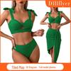 2024 European & American Style Women's Nylon Three-Piece Swimsuit Bikini Set