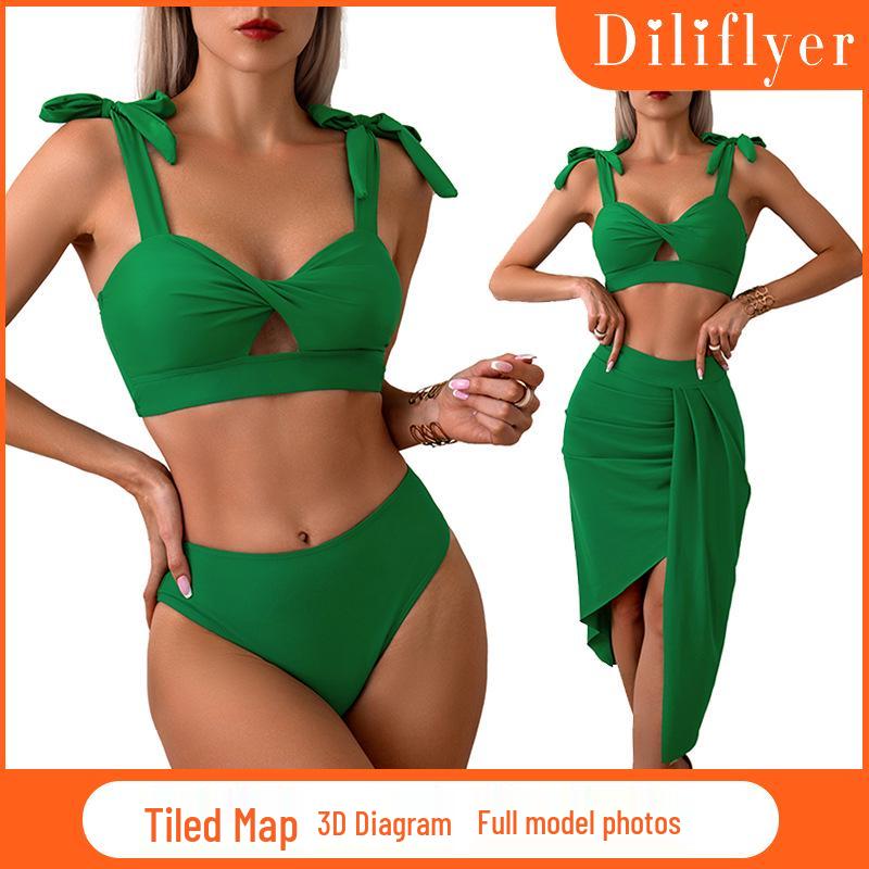 2024 European & American Style Women's Nylon Three-Piece Swimsuit Bikini Set