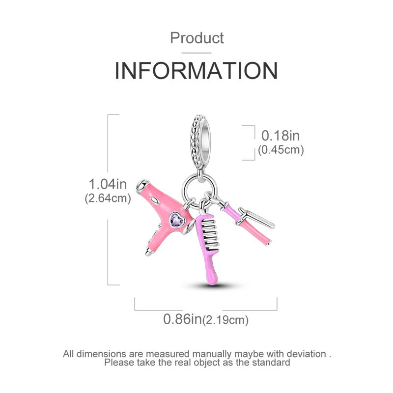 New 925 Sterling Silver Pink Series Scissors Dancing Skirt Buttons Pendant Love Beads Bags Charms Fit Bracelets DIY Jewelry Gift