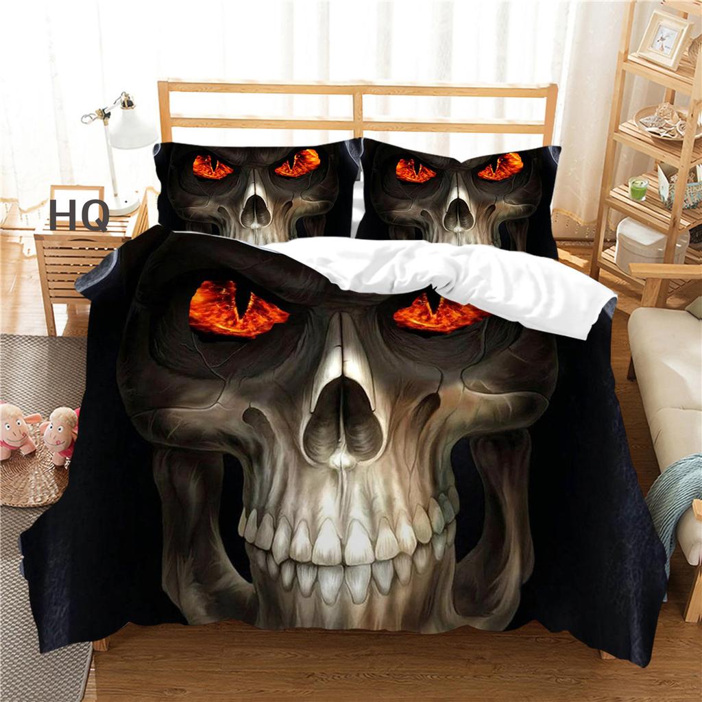 Chlapecká sada osobního ložního prádla Lebka 3D Povlak na přikrývku Jedno/Dvoulůžko v plné velikosti Luxusní Povlak na přikrývku Halloweenský dárek