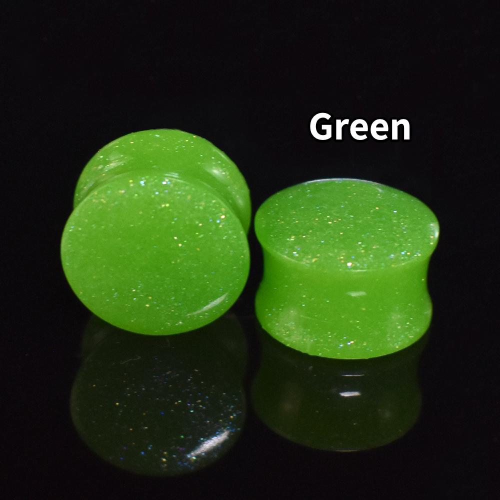 

6-50 мм однотонные мерцающие акриловые ушные туннели, заглушки, носилки, расширитель, двойные расклешенные телесные туннели, ювелирные изделия для пирсинга ушей 6mm зелёный