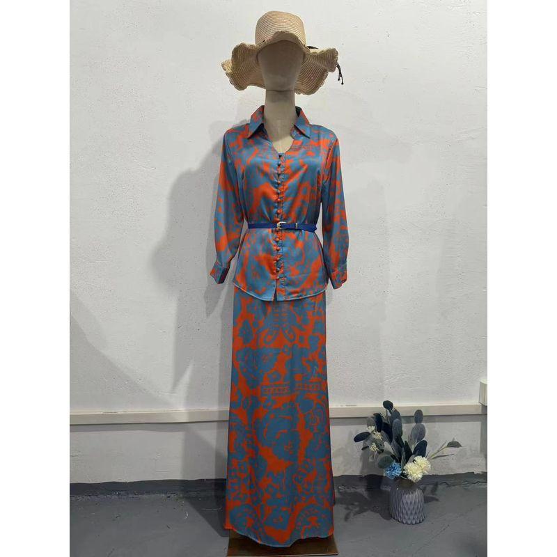 Western Style New Print Slim fit Shirts Skirt sets Printed Shirt and Skirt Set