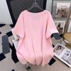 Plus Size Women V Neck Short Sleeve Loose Mid Length Solid T Shirt