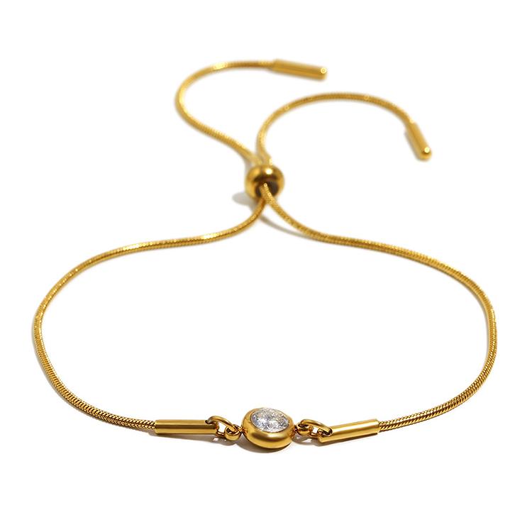 Hot Selling Fashion Design Bracelets Stainless Steel Snake Chain 18K Gold Plated Birth Stone Zircon Jewelry Adjustable Bracelet