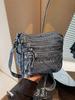 Retro Minimalist Multi-Pocket Embroidered Denim Crossbody Bag (2025)