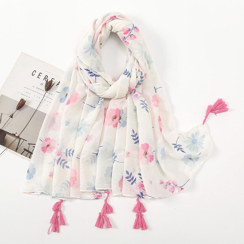 Stort Boho skjerf for kvinner Lett blomstertrykkskjerf Høst Vinter Mote Frynsede sjalomslag, 60 farger
