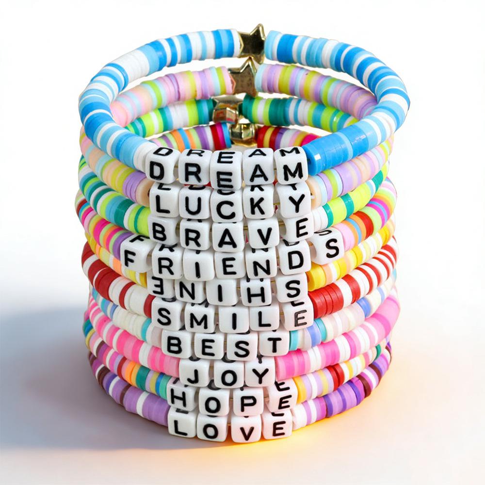 Trendy Teen DIY Friendship Bracelet: Colorful Adjustable Polymer Clay with Sweet Letter Charms