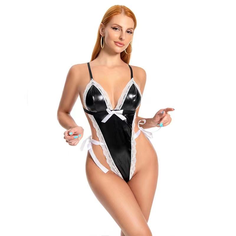 Moteundertøy Sexy Undertøy For Kvinne PU Skinn Eksotisk Kjole Babydoll Lenceria Sexi Kostymer Sex Clubwear Nattøy