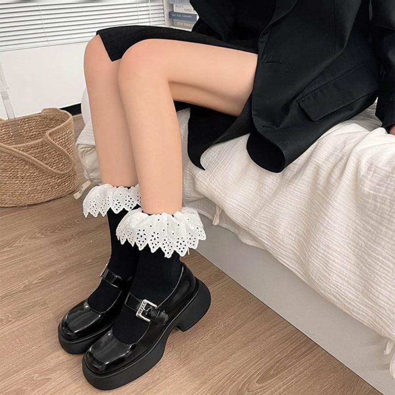 Womens Summer Solid Color Lacy Sock Sweet Daily Jokers Stocking Winter Midi Legwarmers for Daily School Office Girl