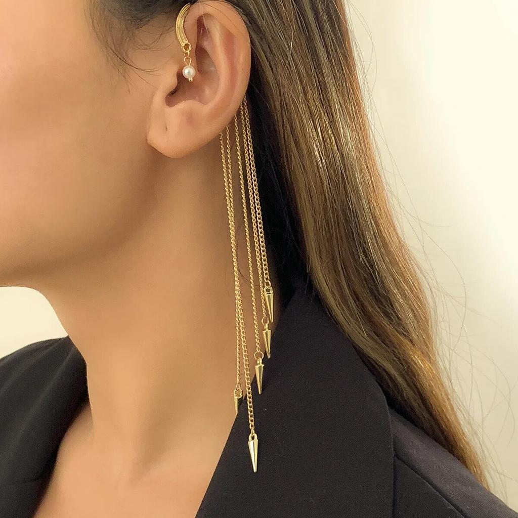 High Quality Long Tassel Clip Earring Fashion Statement Ear Cuff Fake Piercing Vintage Pendientes for Women Goth Jewelry Gift