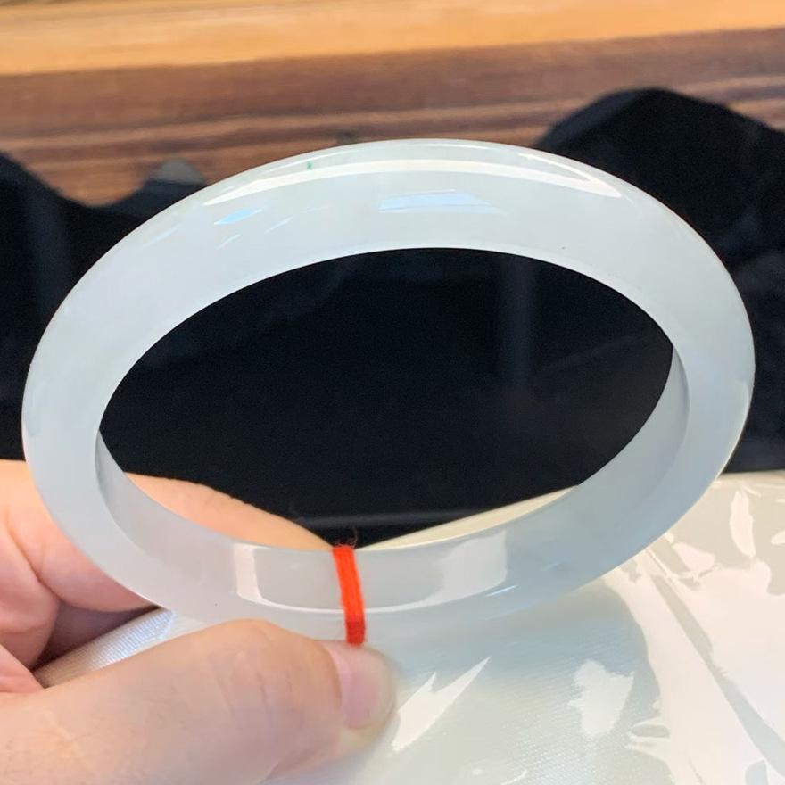 Myanmar Natural White Moonlight Jade Bracelet - Large Inner Diameter, Ice-Waxy Texture, Single Jade Piece, Free Shipping. 54mm for 85-90 lbs