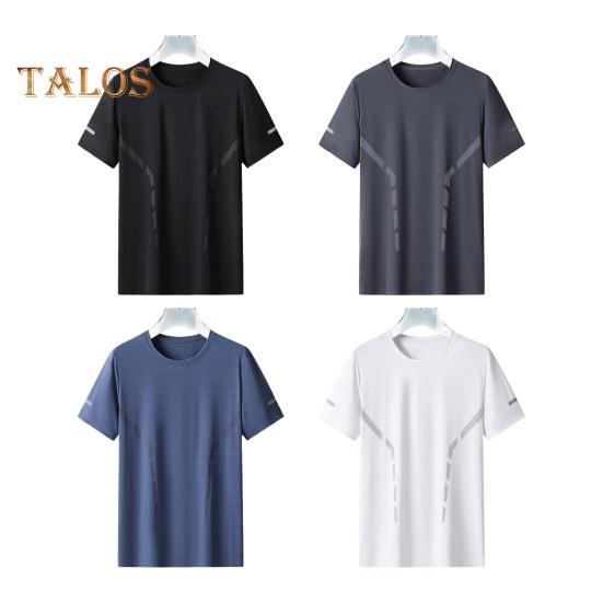 Sommer T-skjorte for menn Is Silke Rundhals Løs Pure Color Kortermet Pullover Uformell Daglig slitasje Sport Fitness Topp