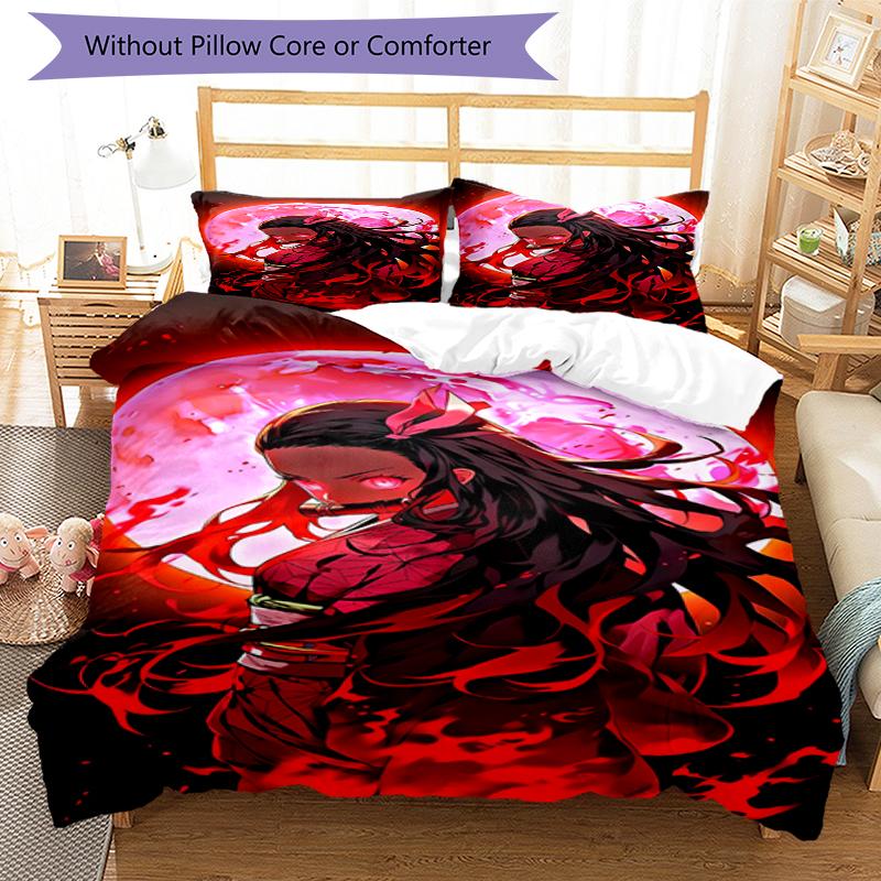 3pcs Demon Slayer Bedding Set Duvet Cover Closure Includes 1 Duvet Cover & 2 Pillowcases, Soft and Comfortable for All Seasons.