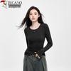 Woodpecker Women's Ribbed Round Neck Long Sleeve Slim Fit T-shirt