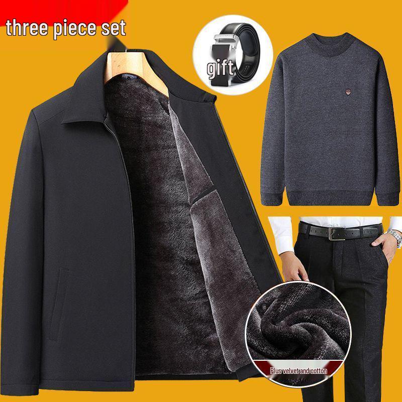 Dad's Autumn/Winter Cotton Jacket for Elderly Men (50-70) with Velvet Lining