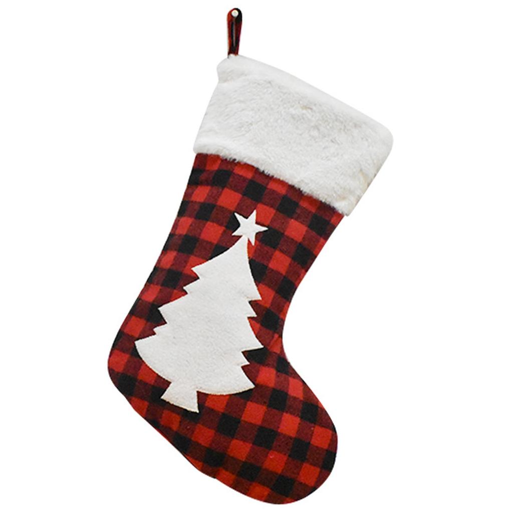 Christmas Stocking Fireplace Decor Christmas Gift Fun Tree Snowflake Red White Plaid Sock Boots Fireplace Home Decoration