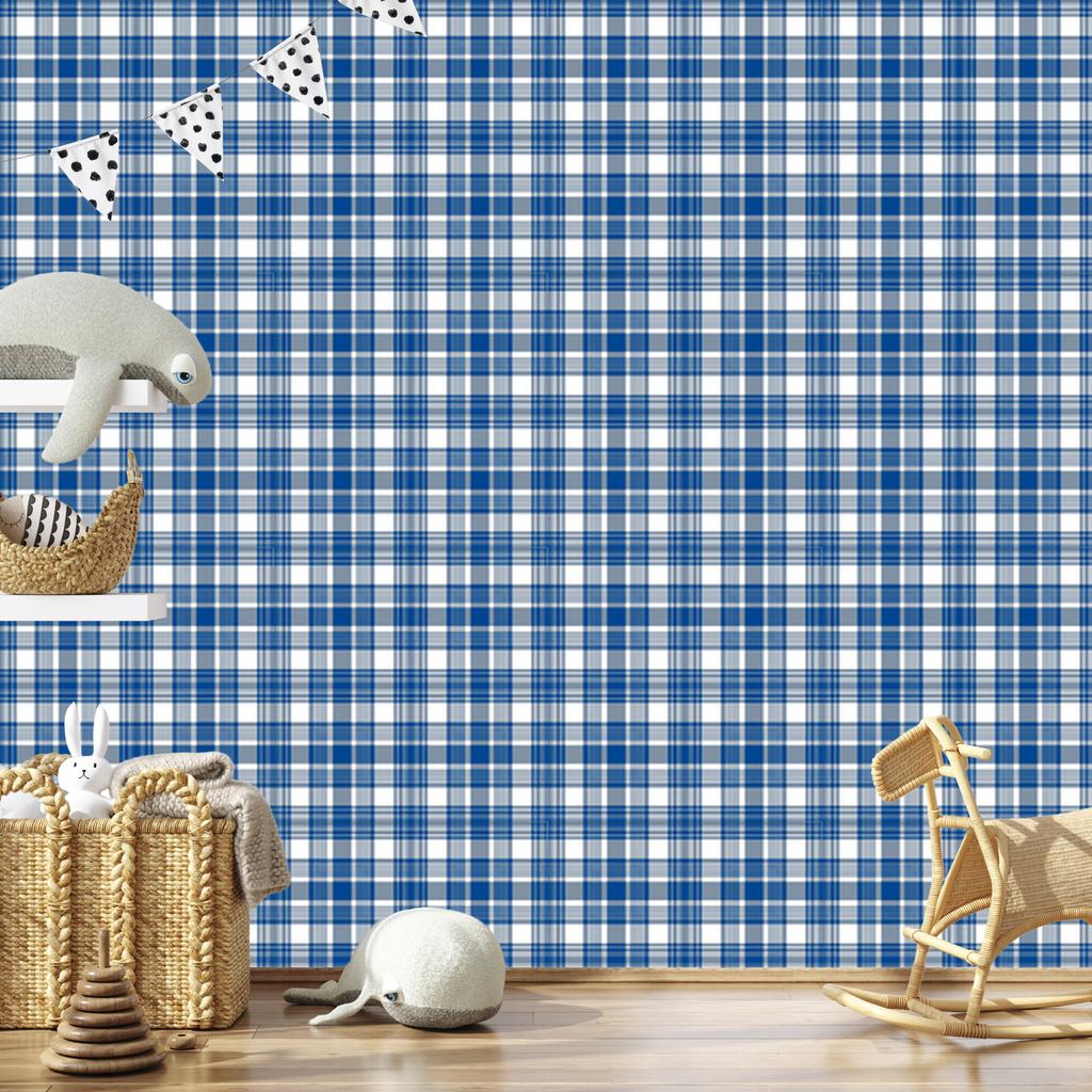 Blue and white checkered wallpaper for living room and bedroom 50x1000