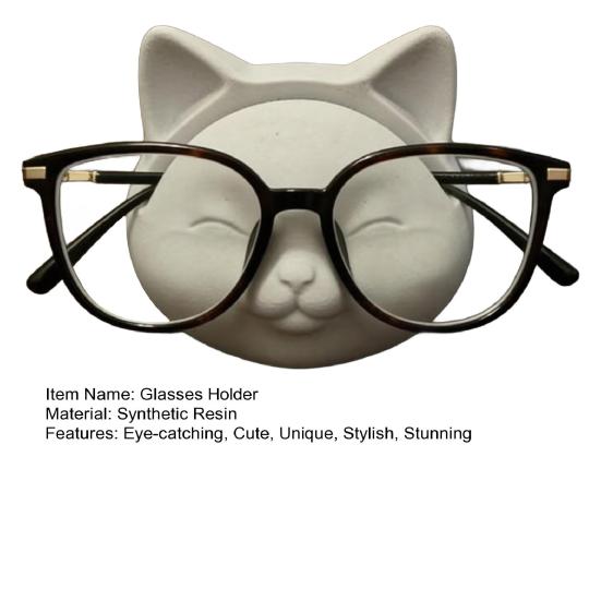 Cute Cat Glasses Holder Small Resin Animal Spectacle Display Stand Desk Eyeglasses Organizer for Office Home Nightstand Shelf Decor