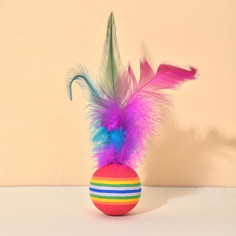 Rainbow Feather Ball Cat Toy, Interactive Pet Toy Ball for Playing and Walking Cats