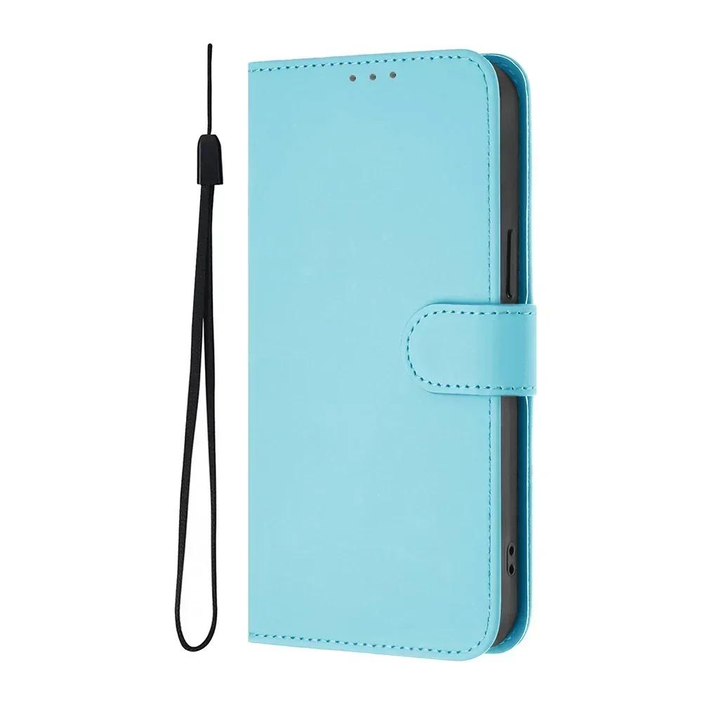 Solid Color Wallet Case for OPPO Find X7 Ultra X6 Pro X5 Lite A17 A18 A36 A38 A58 A78 A79 A96 A98 Card Holder Strap Phone Cover
