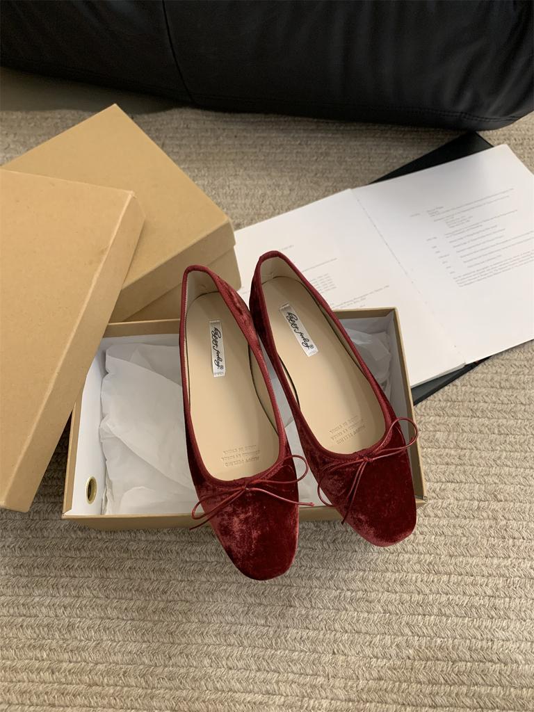 French flat-bottomed bow single shoes 22 new spring retro grandma shoes ballet shoes ladyshoes