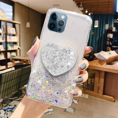Bling Glitter Heart Love Phone Holder Case For Iphone 15 14 13 12 Mini 11 Pro XS Max XR X 8 7 6 6S Plus SE Silicone Cover