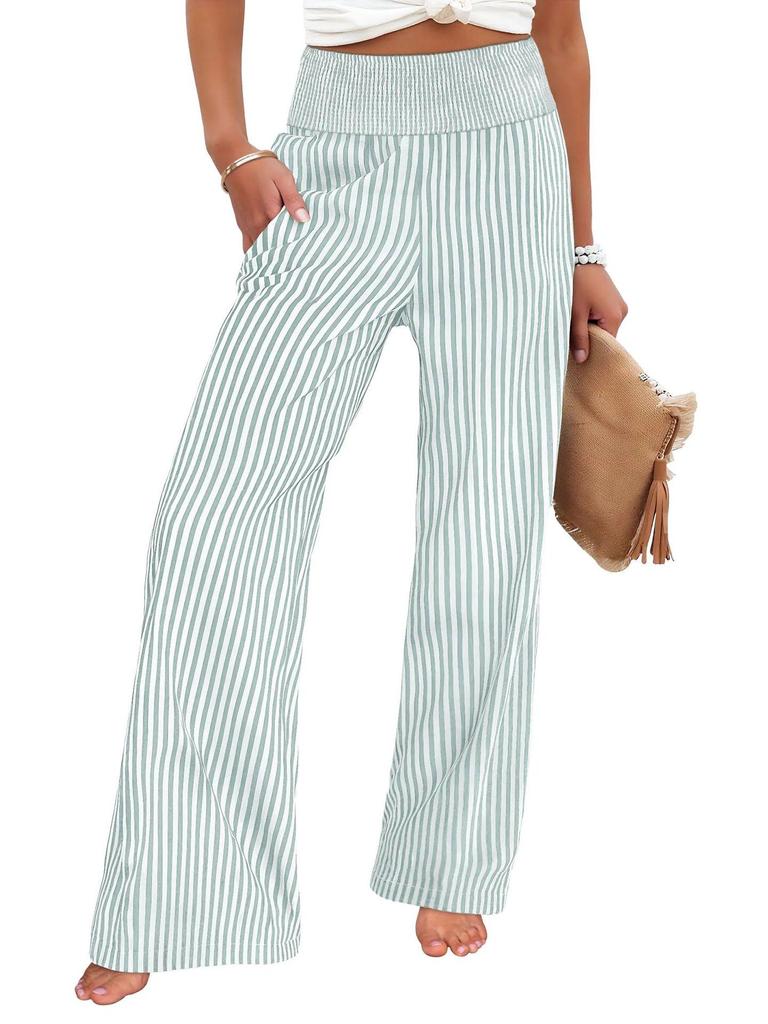 2026 European & American Women's Striped High-Waist Loose Fit Straight-Leg Trousers
