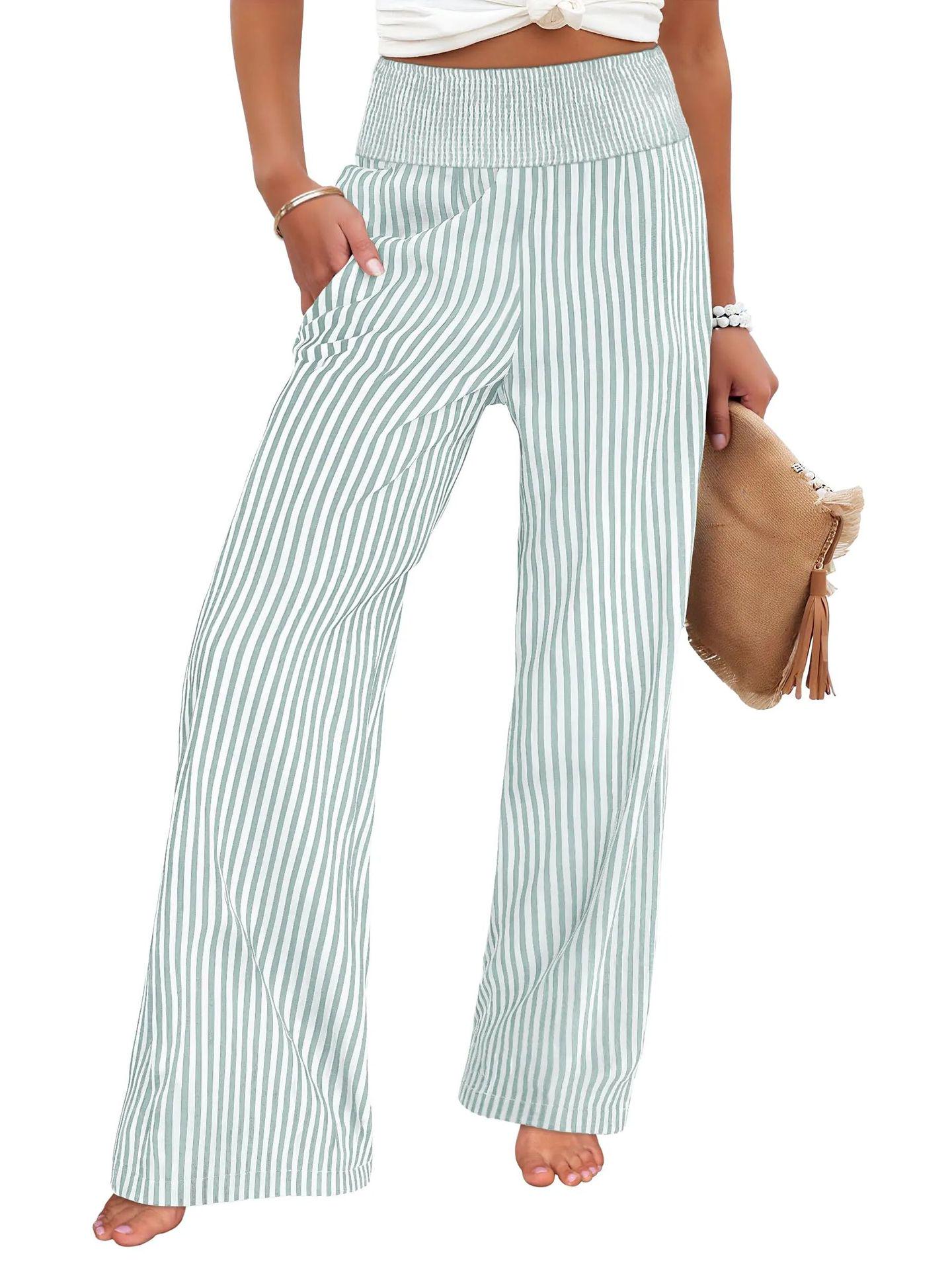 

2026 European & American Women s Striped High-Waist Loose Fit Straight-Leg Trousers Extra Large світло-зелений колір