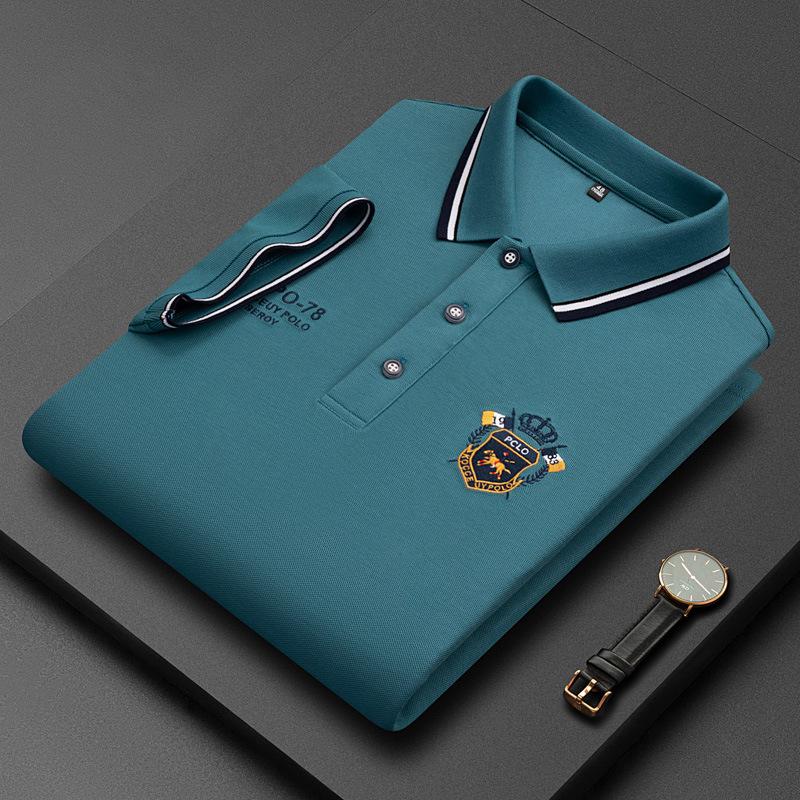 Short-sleeved Shirt for Men Solid Color Mercerized Cotton Thin Cotton Polo Shirt for Young and Middle-aged Men with Lapel Embroidery T-shirt