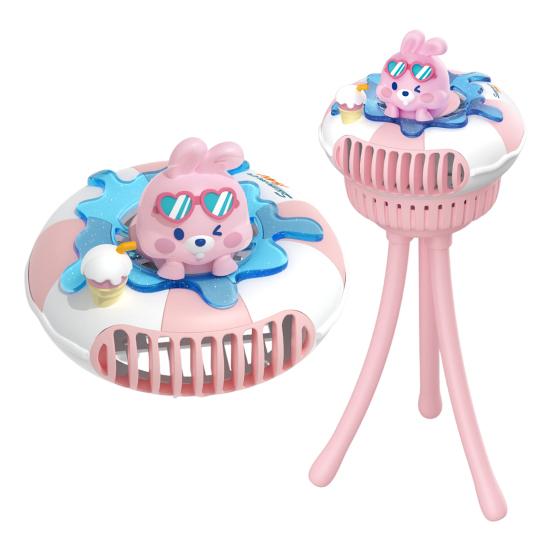 

Stroller Fan Built-in Large Battery USB Fast Charging 5 Wind Speeds Cartoon Animal Swim Ring Design Portable Cooling Fan розовый