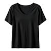 Women's Short Sleeve Top V Neck Casual Loose Fit Ice Silk Ribbed T-Shirt Solid Color Daily Wear Blouse