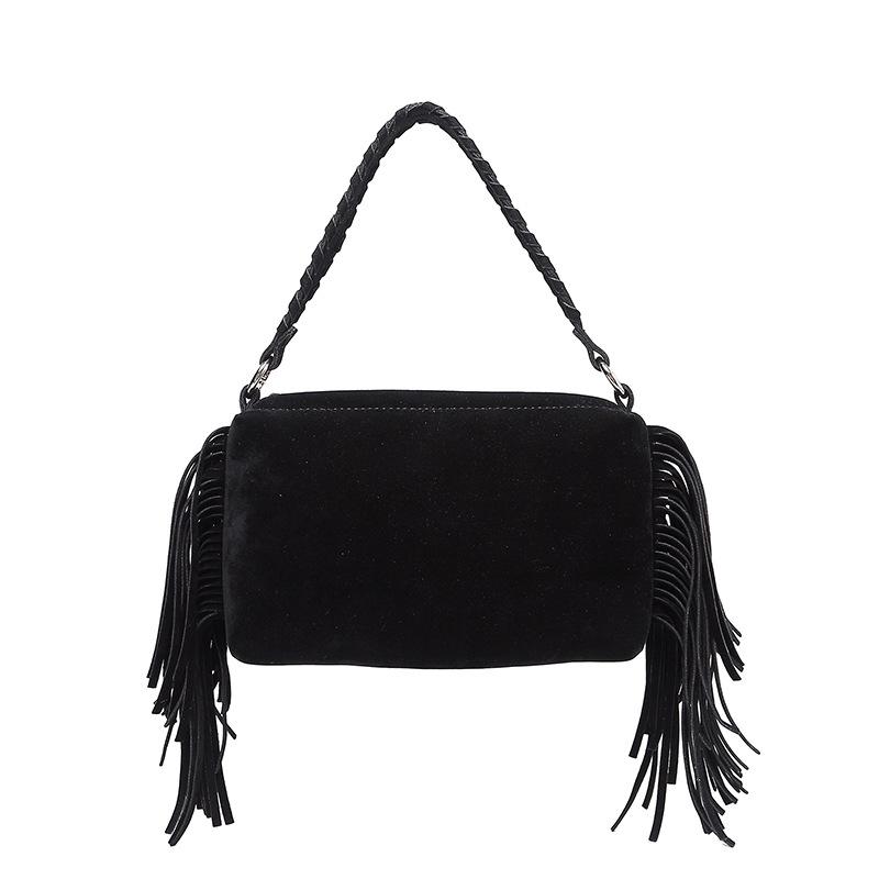 

2025 Autumn and Winter Vintage Velvet High-end Women s Bag Elegant Woven Tassel Handbag Chain Shoulder Crossbody Bag Shopper Bag чёрный