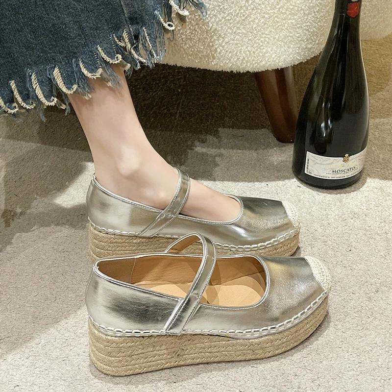 2024 Spring Rome Sandals Weave Wedges Platform Shoes Women New Dress High Heels Marie Janes Shoes Party Pumps Female Zapatillas