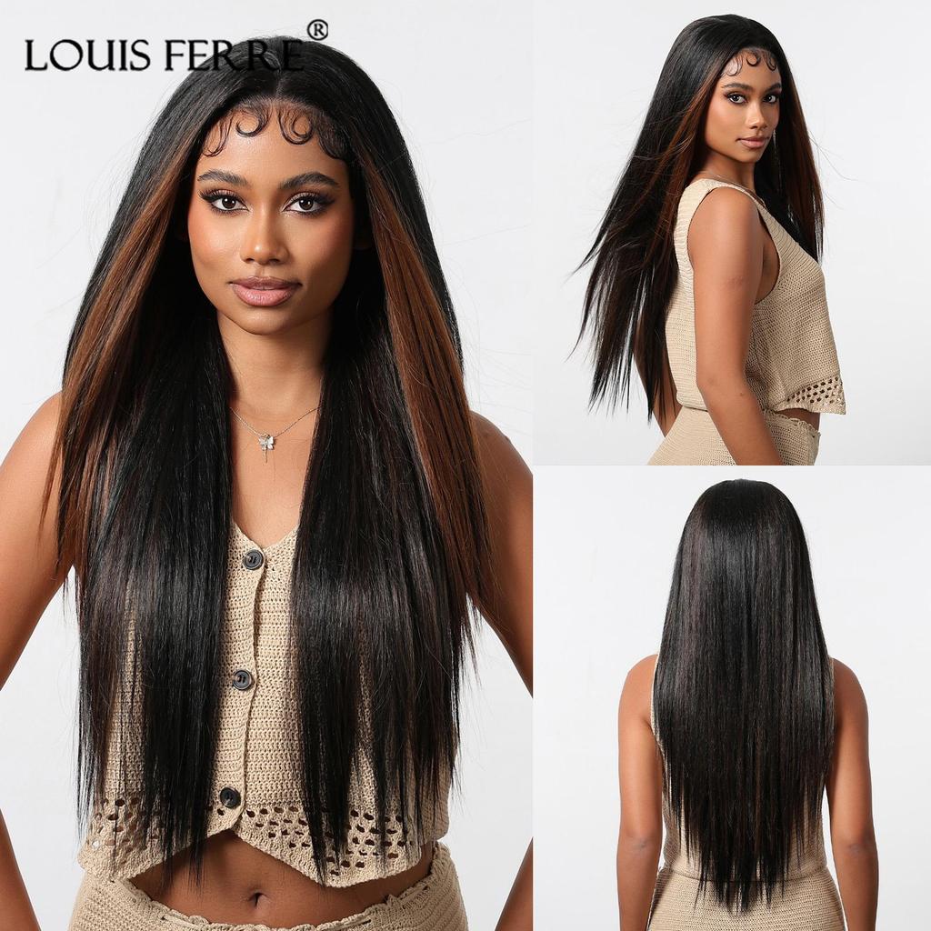 Synthetic 13x6 Lace Wigs Long Brown Ombre Blonde Straight Wig  for Women Daily Party Heat Resistant Fiber Wigs