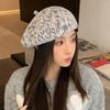 Striped Beret Autumn and Winter Hat Women's Big Head Circumference Fleece Warm Beret Fashion Versatile Painter Hat