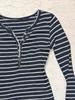 European & American Striped V-neck Long-sleeve Slimming T-shirt - Autumn/Winter Casual Korean Style