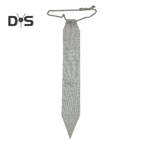 

Блестящий галстук со стразами, плоская сетка, металлические ремешки, блестящий галстук, рождественский подарок, реквизит для вечеринок и фотосъемки белый