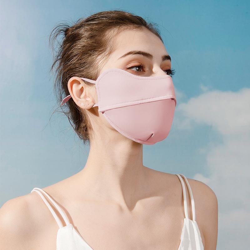 Women Summer Ice Silk Sun Protection Face Cover UV Protection Full Face Balaclava Stylish Sun Mask розовый
