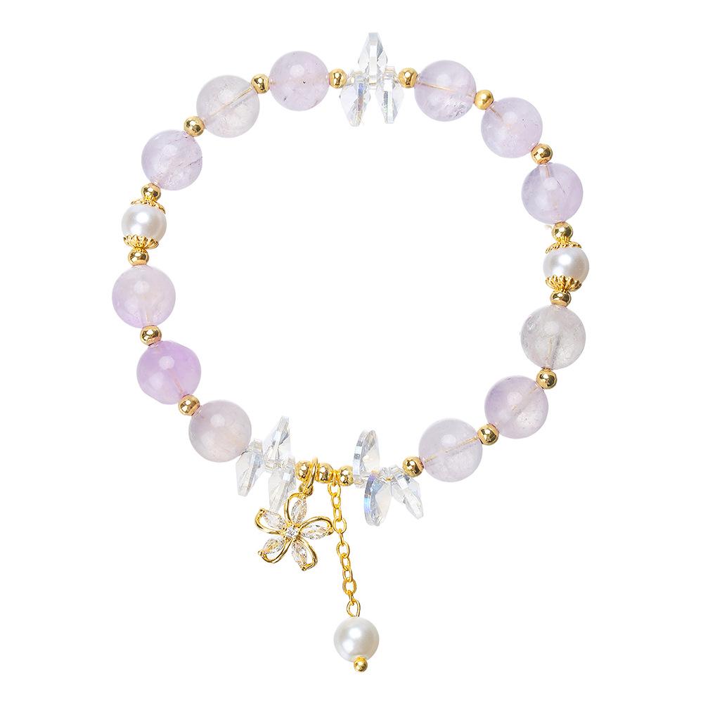 Natural Amethyst Burst Flower Bracelet - Korean Mori Style with Flower Pendant