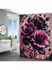 Valentine'S Day Pink Rose Bathroom Set: Bath Curtain, Toilet Lid Cover, U-Shape Rug, Bathroom Accessories